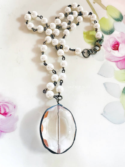 Soldered Crystal Drop Pearl Beaded Chain Necklace: Montana Boho Western Spirit Jewelry