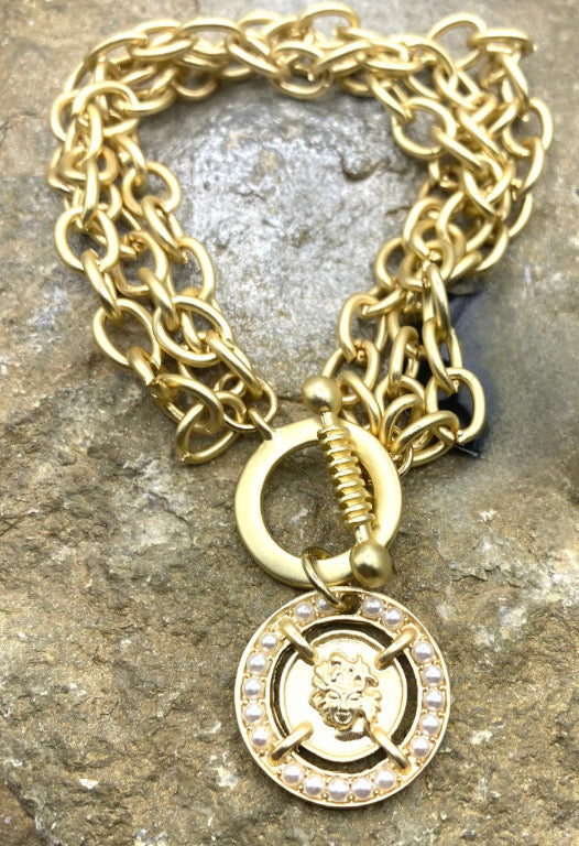 VOGUE—Runway Series: Gold Medusa Chain Charm Statement Bracelet