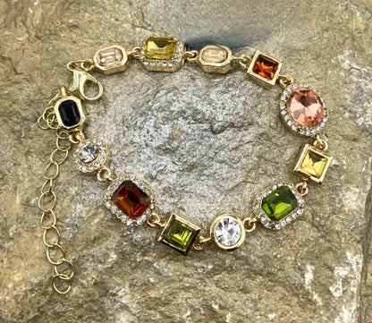 "Ripples of YELLOWSTONE" Jewelry: Multi-colored Crystal link Bracelet