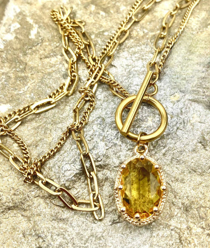 "Ripples of YELLOWSTONE" Jewelry: Gold Toggle Necklace with Crystal Éclat Pendant