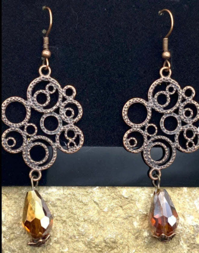 "Ripples of YELLOWSTONE" Jewelry: Copper Crystal Earring Charm Drop