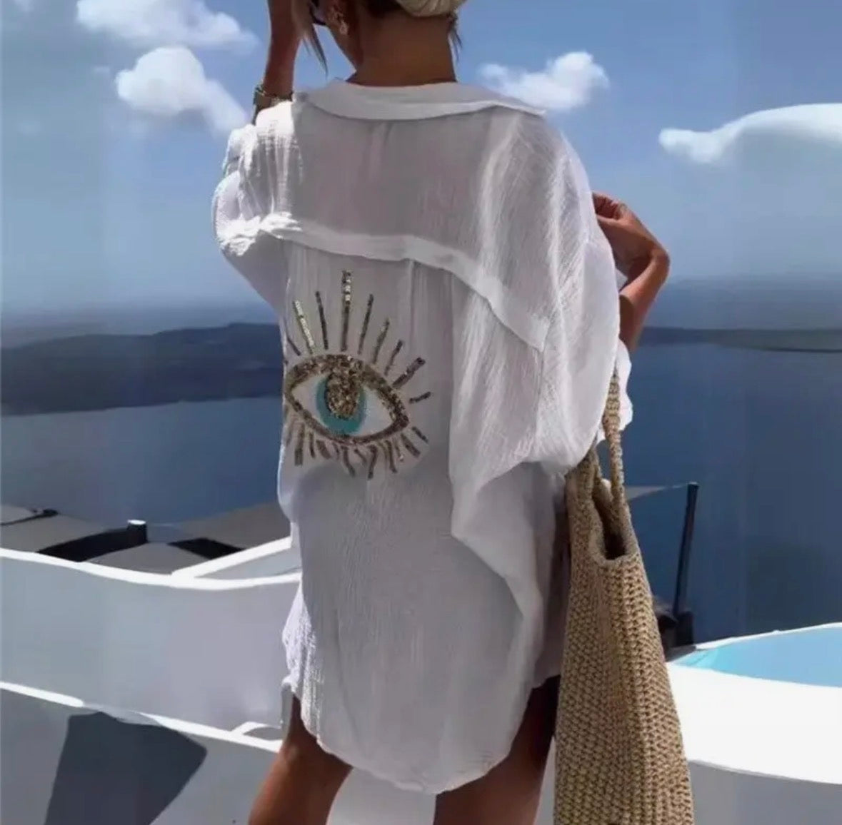 FREE SPIRIT DREAMER Series: Long Sleeve Shirt Embroidered Sequin Eye