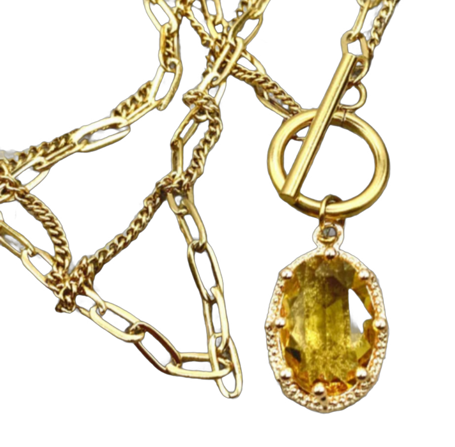 "Ripples of YELLOWSTONE" Jewelry: Gold Toggle Necklace with Crystal Éclat Pendant