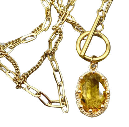 "Ripples of YELLOWSTONE" Jewelry: Gold Toggle Necklace with Crystal Éclat Pendant