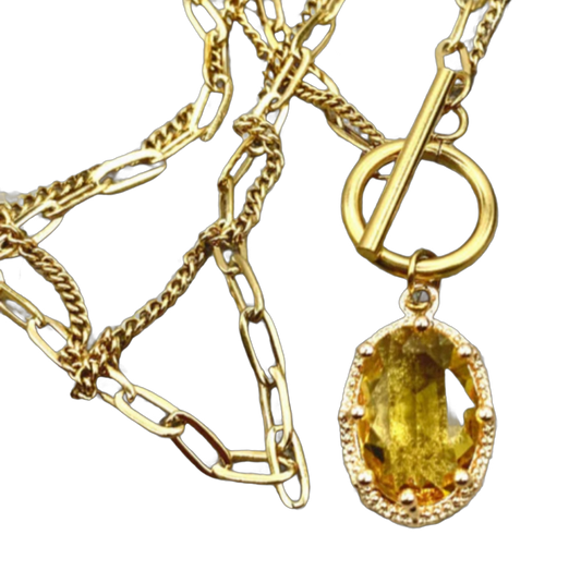 "Ripples of YELLOWSTONE" Jewelry: Gold Toggle Necklace with Crystal Éclat Pendant
