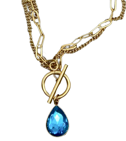 "Ripples of YELLOWSTONE" Jewelry: Gold Double Strand Toggle Necklace with Crystal Teardrop
