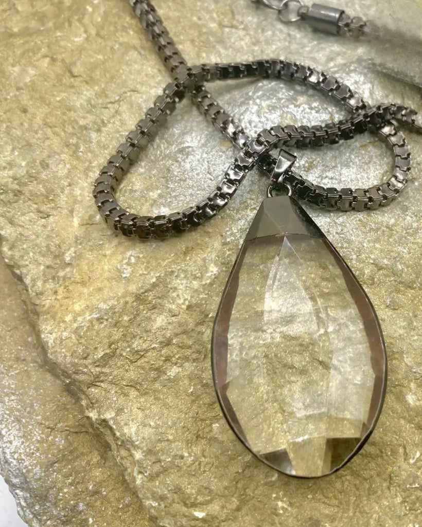 "Ripples of YELLOWSTONE" Jewelry: Boho Gunmetal Crystal Statement Necklace