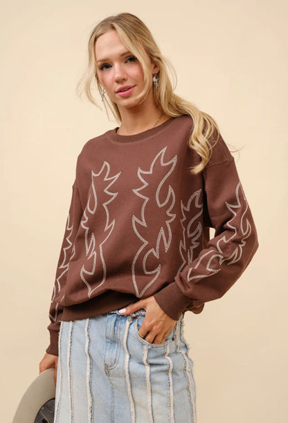 Sweatshirt Boot Stitch Brown
