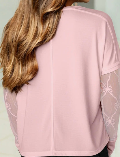 FREE SPIRIT DREAMER Series: Lace Sleeves/Textured Patchwork Long Sleeve Tee