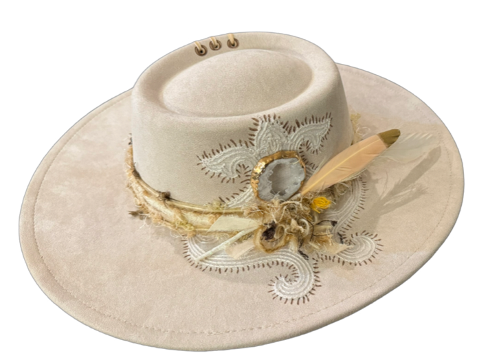 The 406 Mad Hattie—Meet ""Annabelle Grace".  Creme, Suede, Wide-Brim Fedora