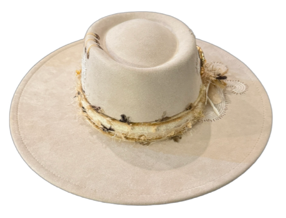The 406 Mad Hattie—Meet ""Annabelle Grace".  Creme, Suede, Wide-Brim Fedora