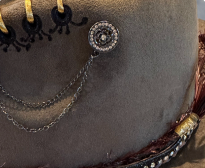 The 406 Mad Hattie.  Meet, "Bee's Knees". (Olive, Suede, Wide-Brim, Adornments)
