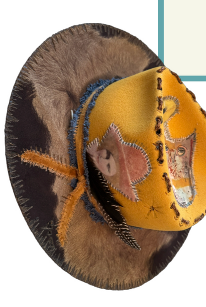 The 406 Mad Hattie. Meet "BoHO Betty" (Yellow, Felt, Fedora, Vintage Cowgirl, Cowhide)