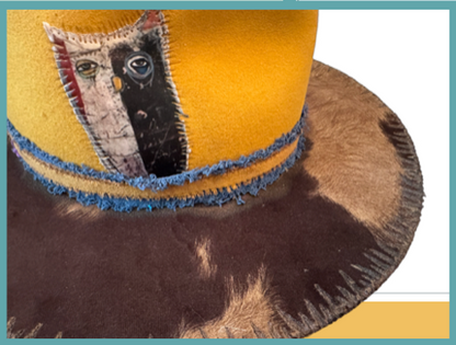 The 406 Mad Hattie. Meet "BoHO Betty" (Yellow, Felt, Fedora, Vintage Cowgirl, Cowhide)