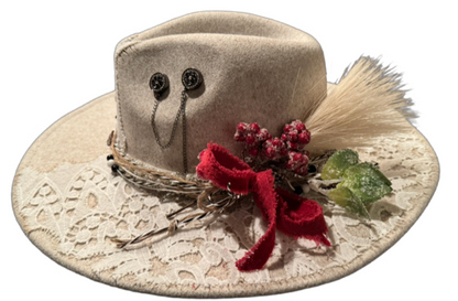 The 406 Mad Hattie.  Meet "Christmas Holly" (Creme, Lace, Holy, Jeweled, Fedora)