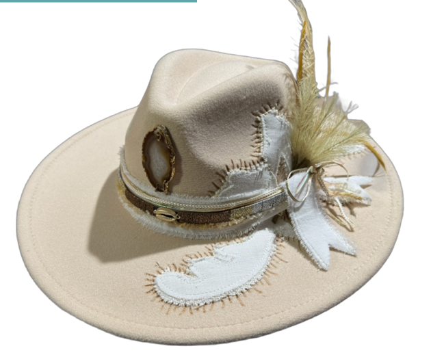 The 406 Mad Hattie. Meet "Ellie Mae".  (Creme, Sliced Aggate, Soft Touches, Fedora)