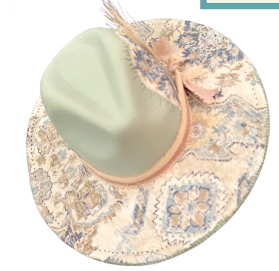 The 406 Mad Hattie.  Meet "Fancy Franny" (Soft Mint, Tapestry, Soft Pink, Wide-Brim Fedora)