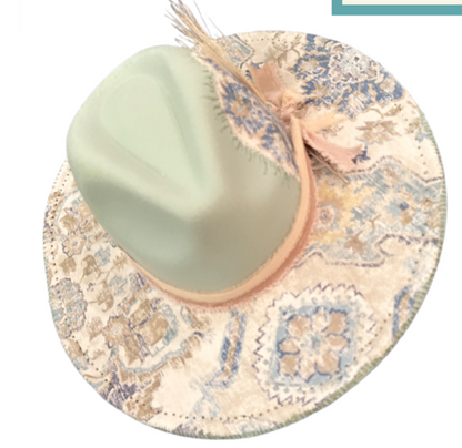 The 406 Mad Hattie.  Meet "Fancy Franny" (Soft Mint, Tapestry, Soft Pink, Wide-Brim Fedora)