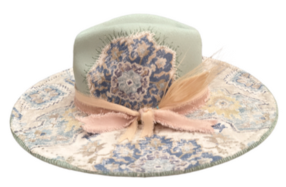 The 406 Mad Hattie.  Meet "Fancy Franny" (Soft Mint, Tapestry, Soft Pink, Wide-Brim Fedora)