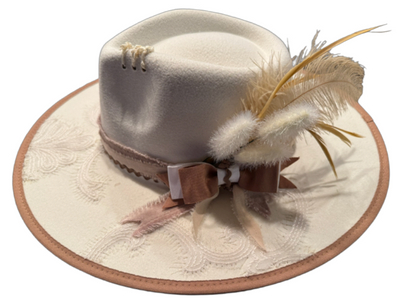 The 406 Mad Hattie.  Meet "Grace Kelly" (Creme, Suede, Embroidery, Soft-Tones, Fedora)
