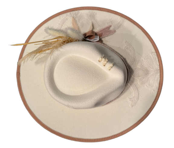 The 406 Mad Hattie.  Meet "Grace Kelly" (Creme, Suede, Embroidery, Soft-Tones, Fedora)
