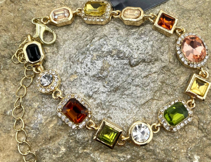 "Ripples of YELLOWSTONE" Jewelry: Multi-colored Crystal link Bracelet