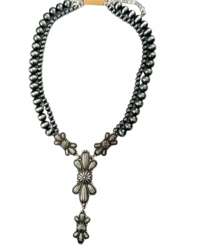 Montana Boho Western Spirit Jewelry: Navajo pearl necklace w/butterfly conchos