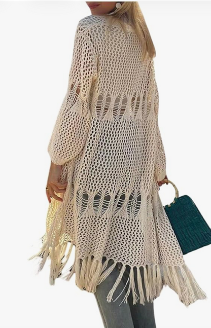 Crochet Cardigan Duster Fringe Lightweight