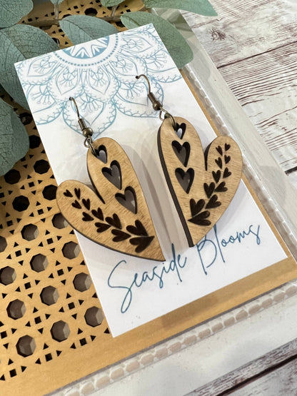 Boho HEART maple wood earring: Montana Boho Western Spirit Jewelry: