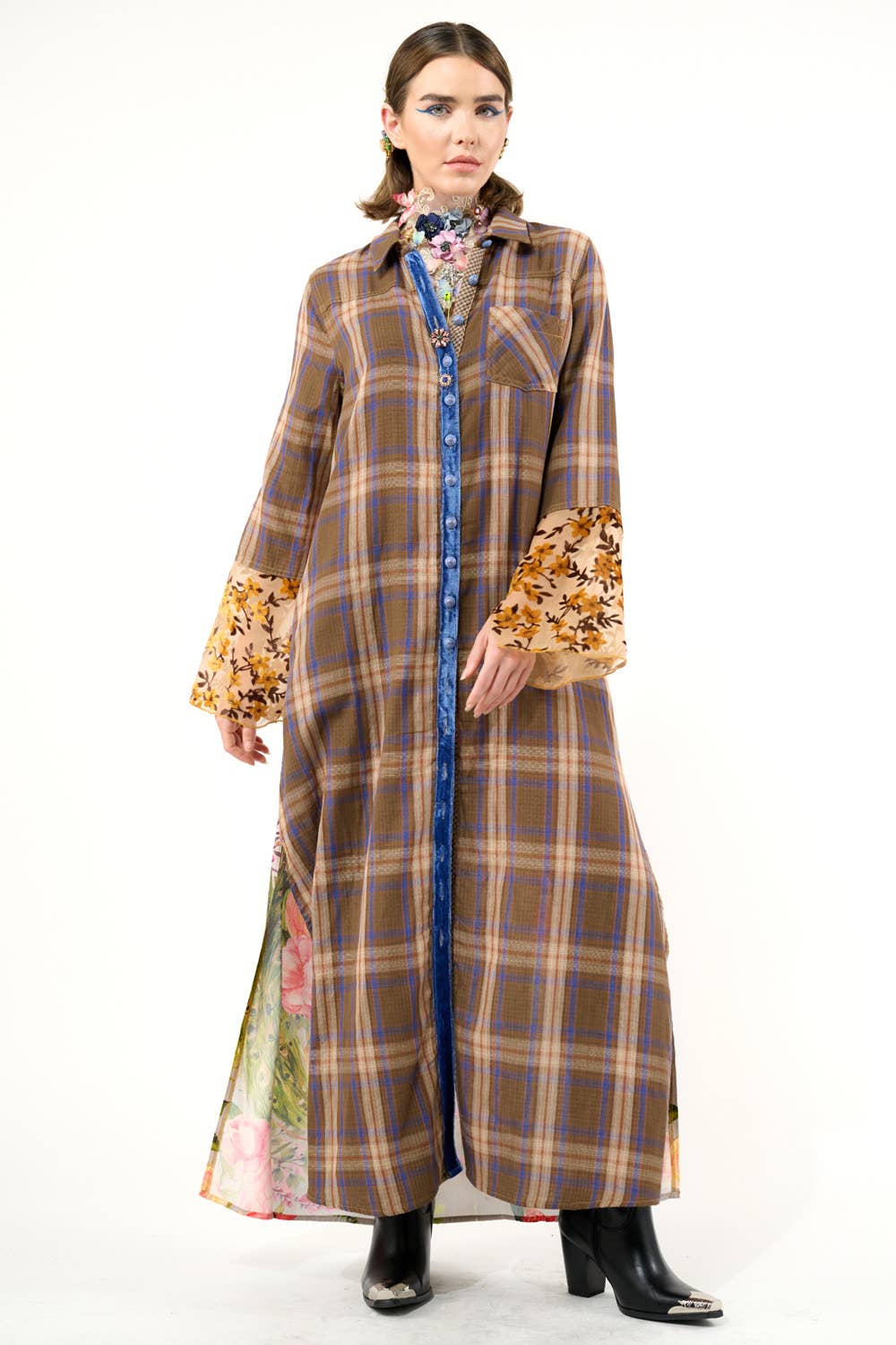 BoHo Fashion: Anna Button Up Shirt Dress | Plaid Maxi | Peacock Print