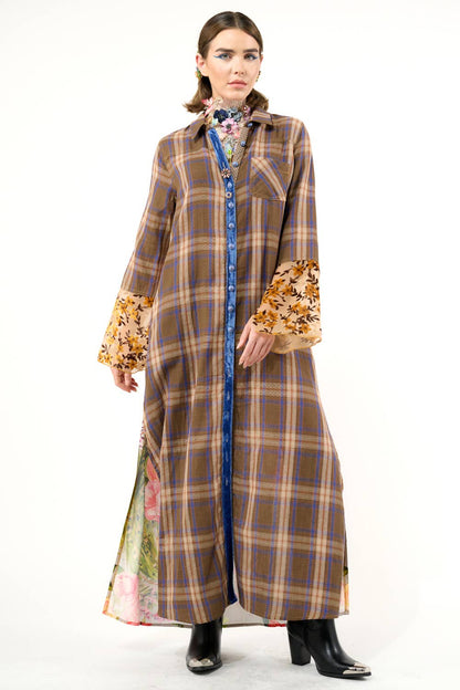 BoHo Fashion: Anna Button Up Shirt Dress | Plaid Maxi | Peacock Print