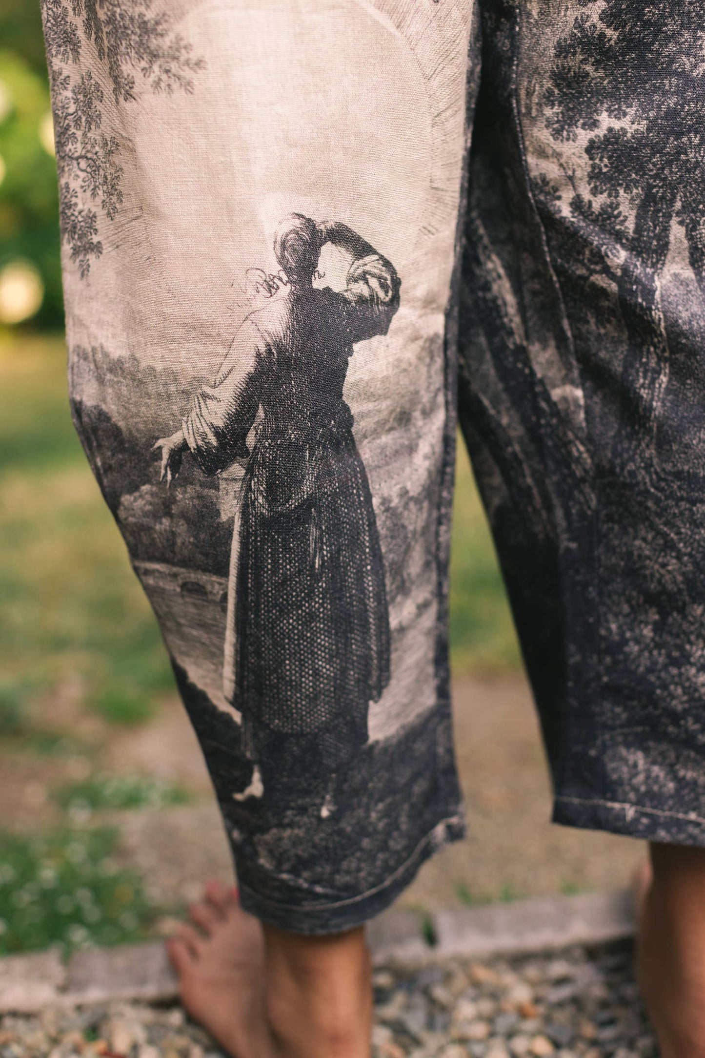 "Still I Rise"  Linen Cropped Artist Pant w/ Sunrise, Woman— FREE SPIRIT DREAMER Series: Boho & Free-People loving styles.