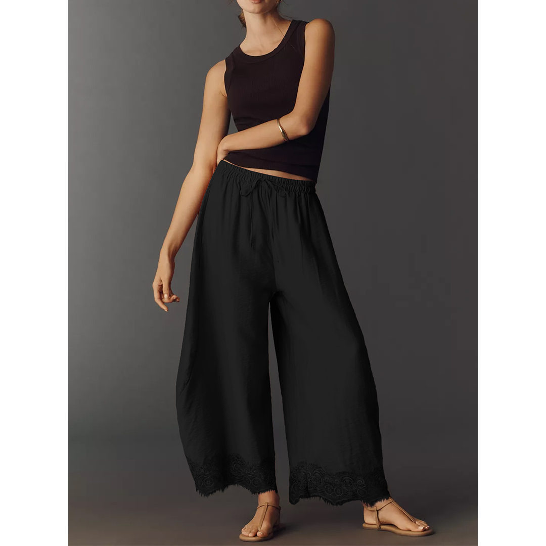 Flowy & Comfee: Lace Patchwork Wide-Leg Pants