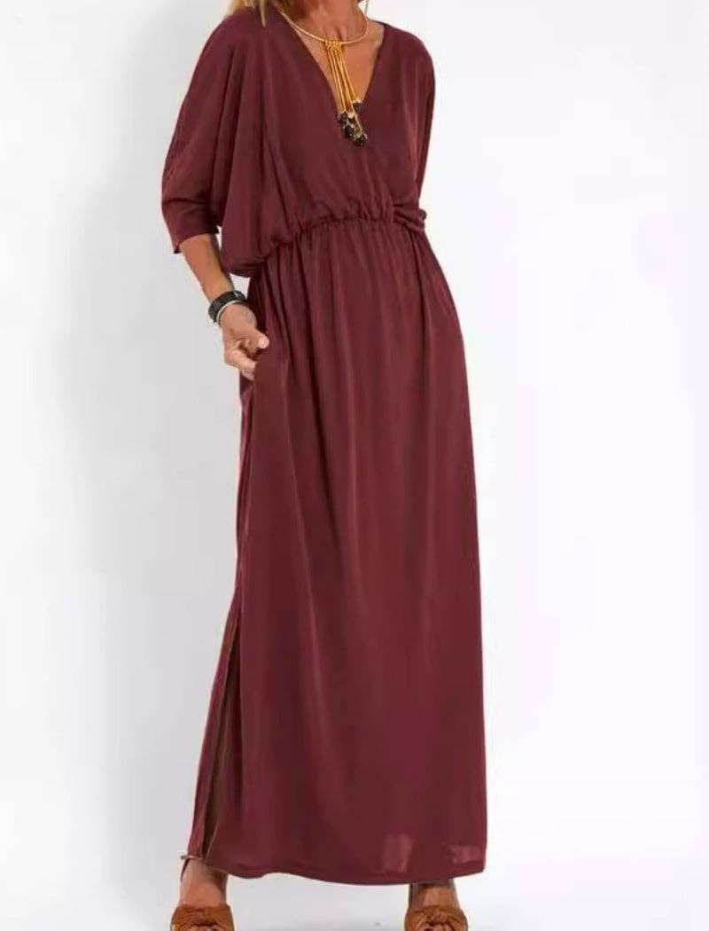V-Neck Batwing Sleeve Maxi Dress with Pockets: Be A Show-Stopper—Simply IRRESISTIBLE