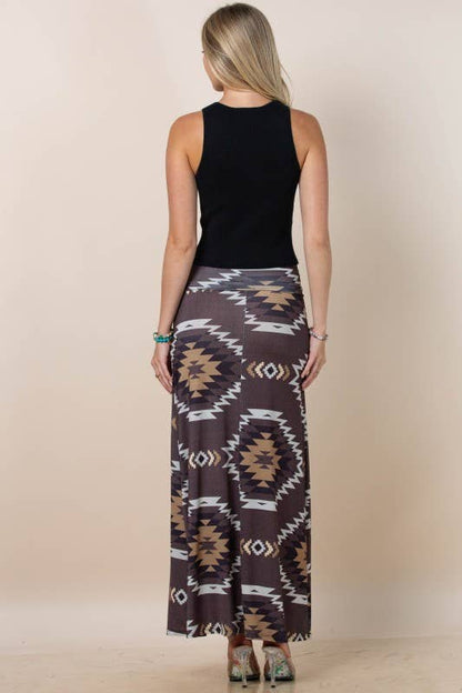 Montana Boho Western Spirit Fashion:  AZTEC PRINT A-LINE KNIT FULL SKIRT
