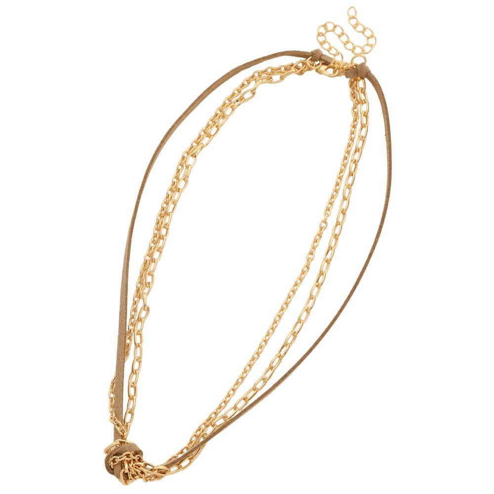 SODAJO CHAIN CORD LAYERED GOLD DIPPED NECKLACE, Leather & Gold