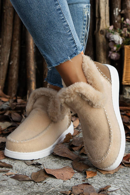 Montana Girl: Suede Stitching Patchwork Plush Lined Anklet Boots