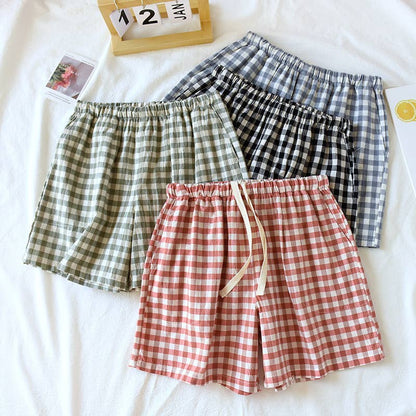 Soft cozy easy Gingham short cotton daily lounge short