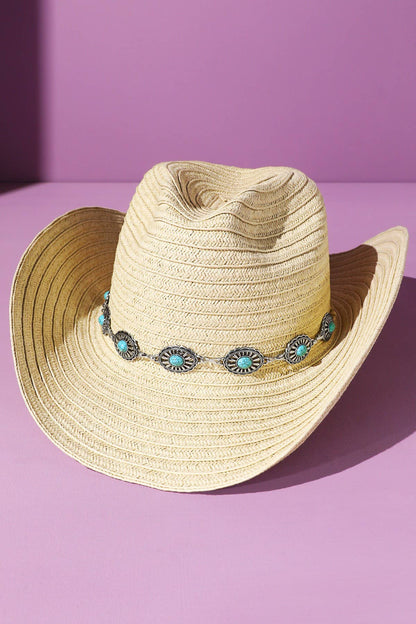 Shapeable Straw Cowboy Hat With Concho Band: Montana Boho Western Spirit Accessories