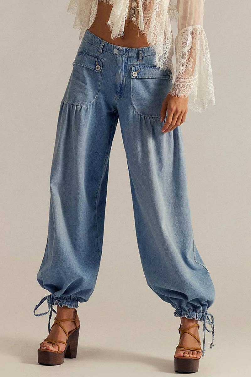 Montana Boho Fahsion: Elastic-Cuff Straight Denim Jeans