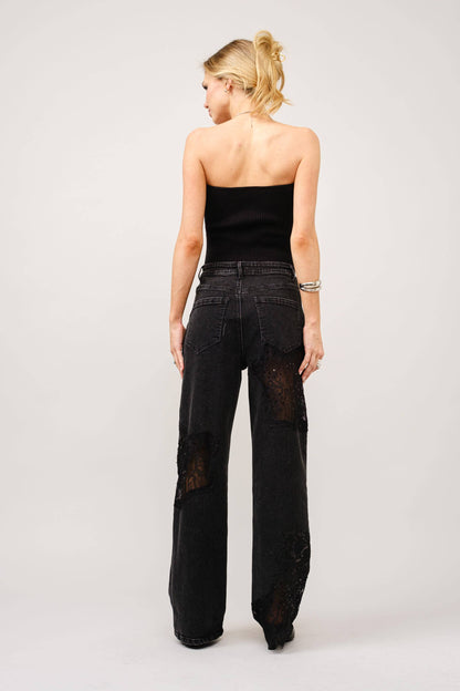 Lace Patchwork Straight Leg Jeans: Be A Show-Stopper—Simply IRRESISTIBLE