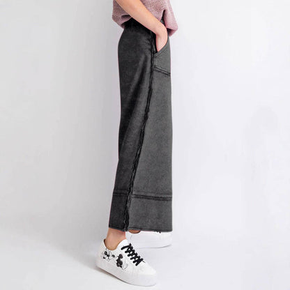 Casual High-Waist Tie-Belt Washed Draped Wide-Leg Pants