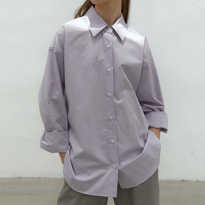 Be A Show-Stopper—Simply IRRESISTIBLE: Blue Oversized Cotton Shirt Button-Down Casual Long Sleeve Top