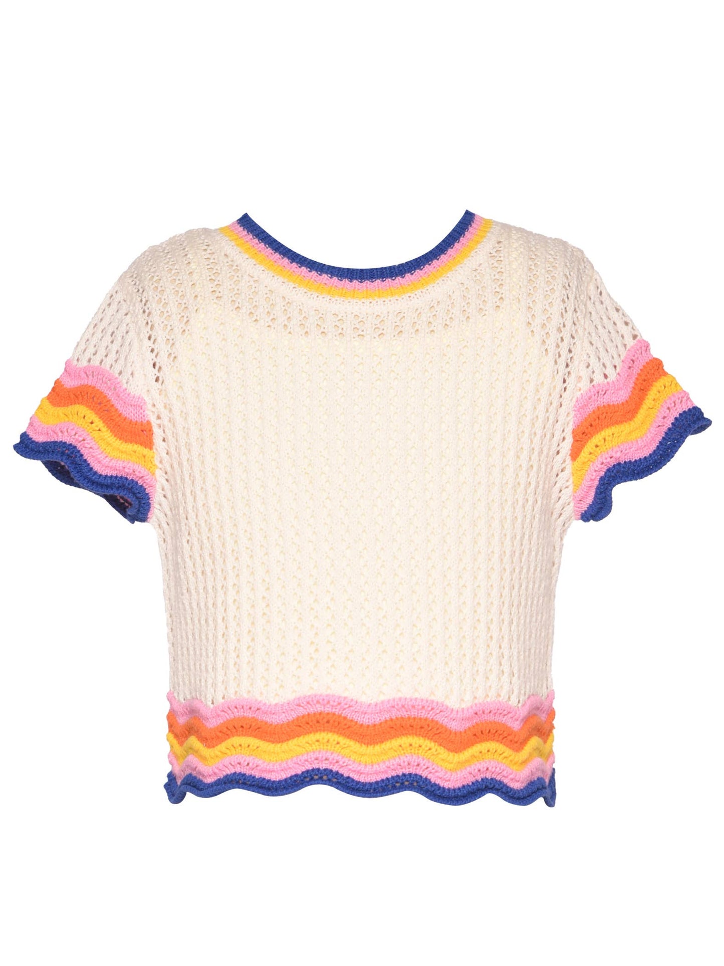 CROCHET SHORT SLEEVE TOP SCALLOP HEM