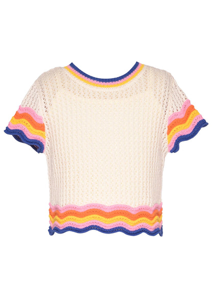 CROCHET SHORT SLEEVE TOP SCALLOP HEM