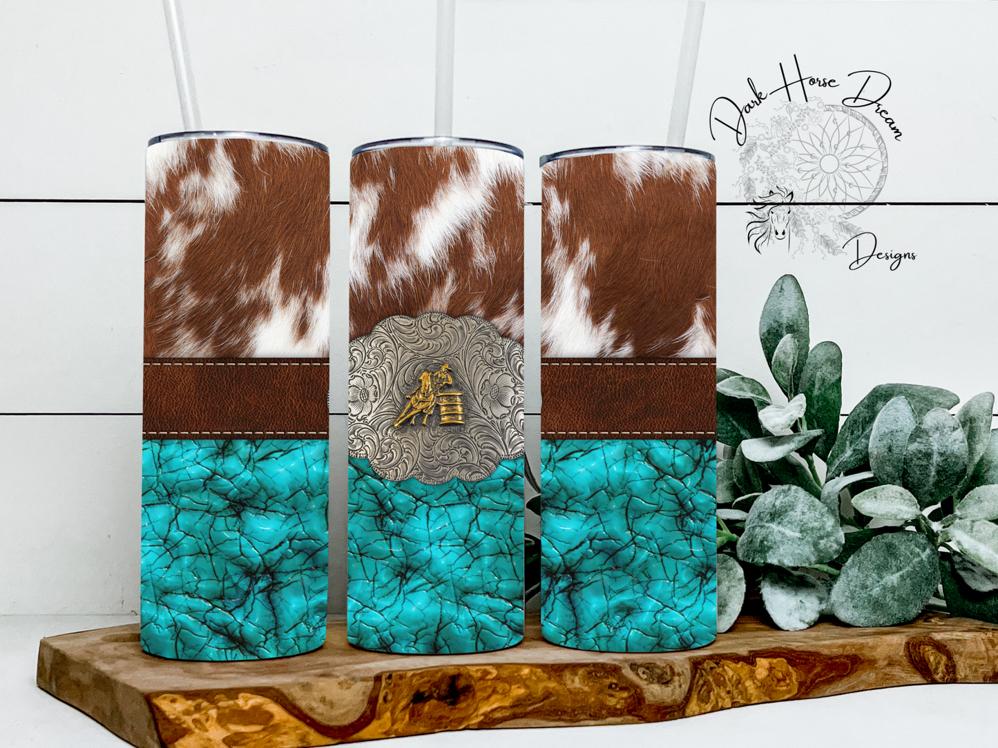 Tumbler-Champion Buckle / Cow Hide / Rodeo / Barrel Racing Tumbler