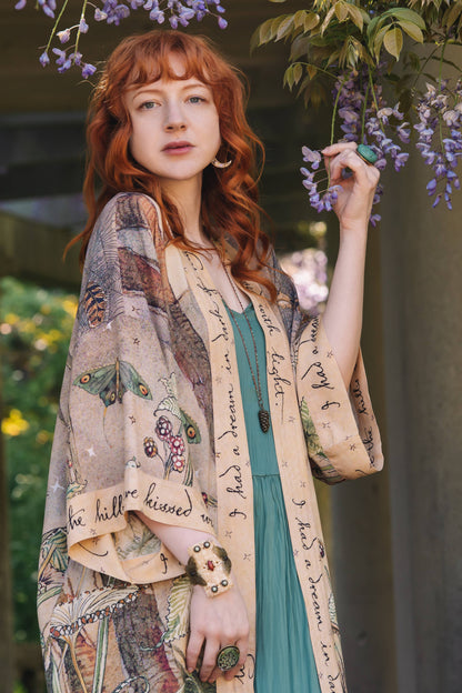 Duster: Lovelight Opera Duster Kimono Robe w/woodland deer & swallow