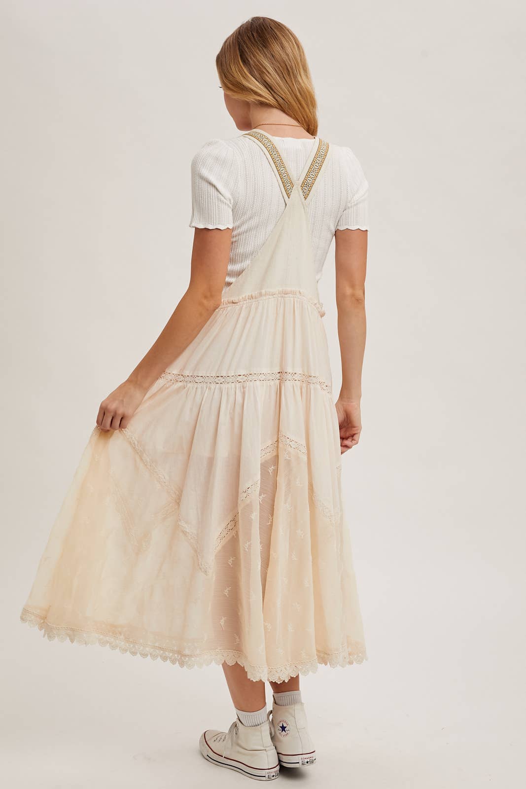 FREE SPIRIT DREAMER Series: LACE EMBROIDERED TULLE BIB MAXI DRESS