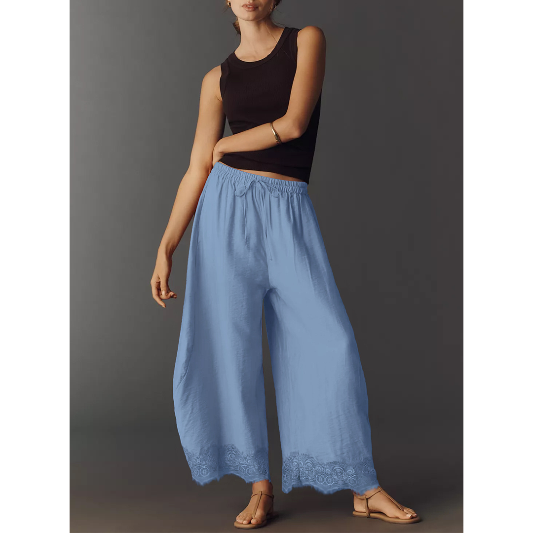 Flowy & Comfee: Lace Patchwork Wide-Leg Pants