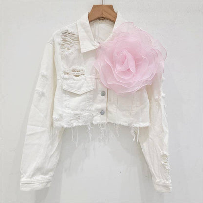Be A Show-Stopper—Simply IRRESISTIBLE: Distressed Denim Jacket w/Floral Design
